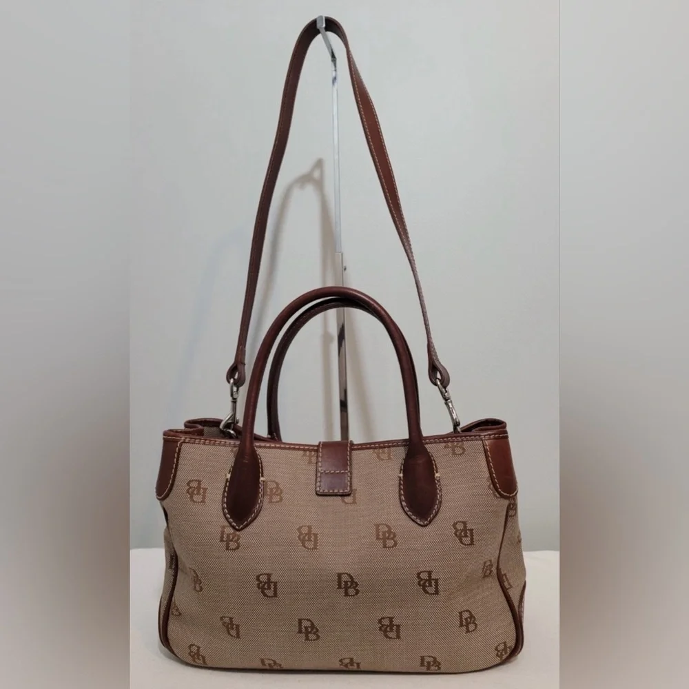 Dooney & Bourke Signature Canvas Satchel Brown Tan Leather Trim J8961605